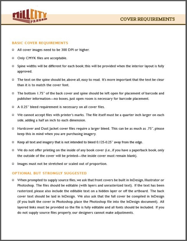PressReady Cover Requirements Mill City Press