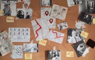 a corkboard with clues, how to write a mystery