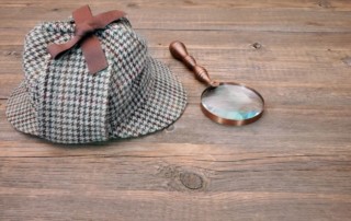 detective cap and magnifying glass, 3 elements of crime fiction