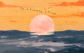 illustrated image of sun setting at horizon of the ocean, dos and don'ts of motivating yourself to write a book